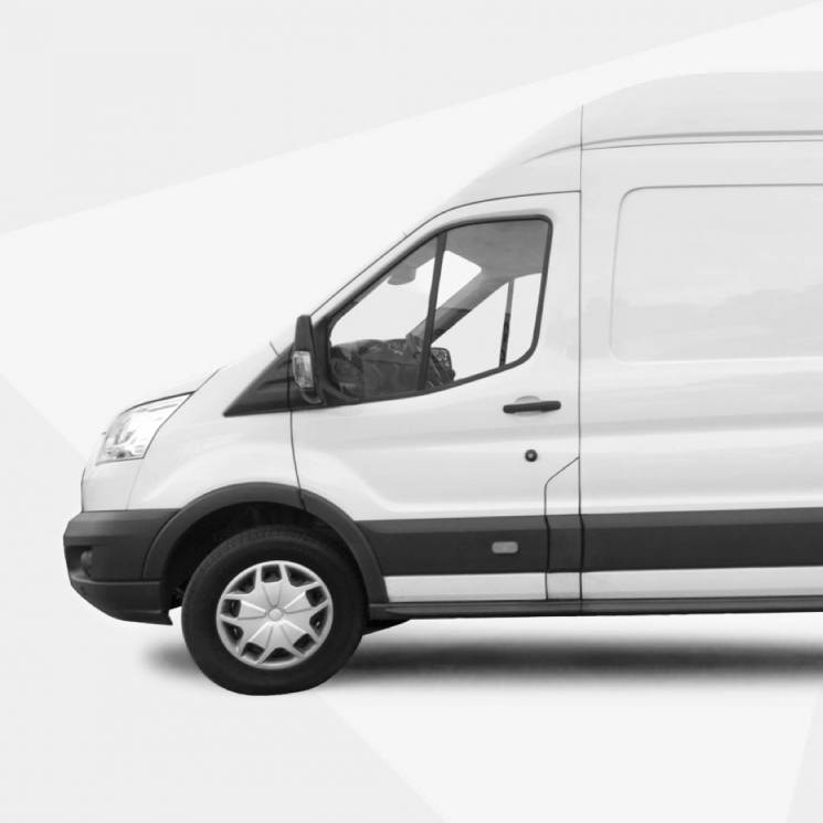 Halve witte bedrijfsbus