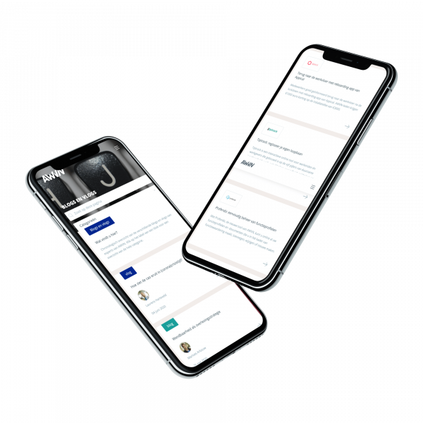 Twee telefoons met de website van AWVN